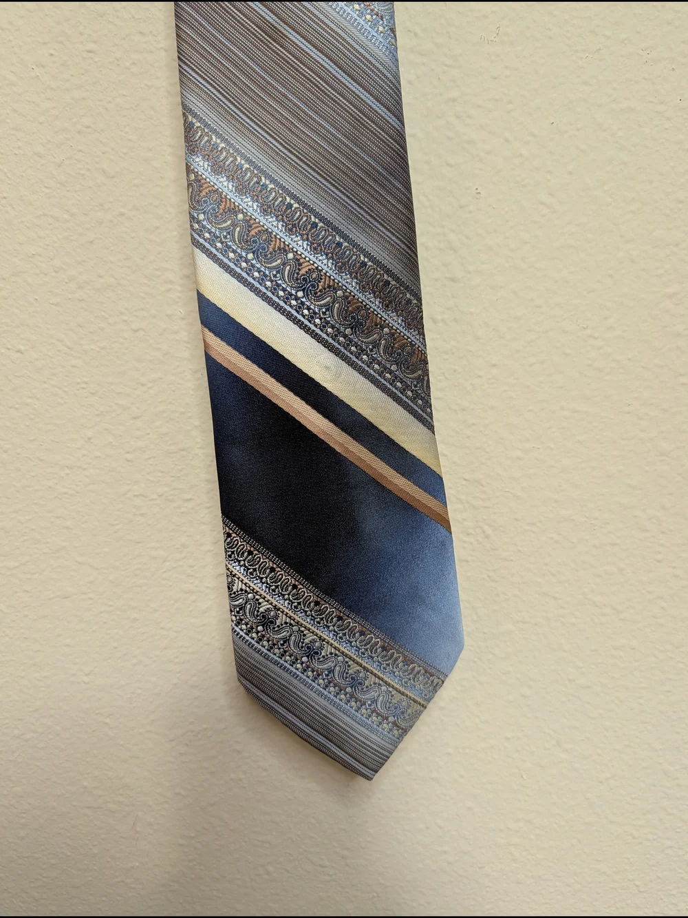 Don Loper Beverly Hills Tie Brown Blue Paisley Stripe Vintage 1970s California‎